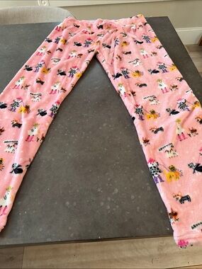 Women's Pink Fleece Pajama Pants with Playful Animal Print BNWOT